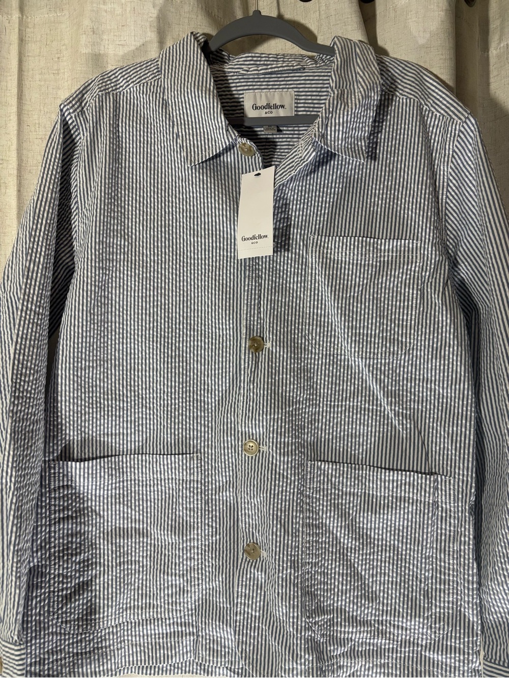 Goodfellow & Co Men’s Navy and White Seersucker Button-Front Shirt Jacket